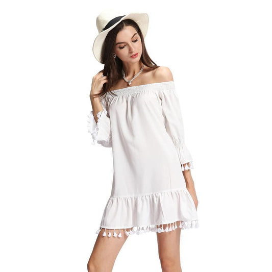 Robe blanche femmes encolure extensible