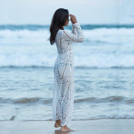 Robe de plage longue sexy en dentelle blanche larobedeplage.fr