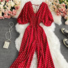 Combinaison longue taille haute à pois rouge
