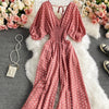 Combinaison longue taille haute à pois rose