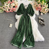 Combinaison longue taille haute à pois vert