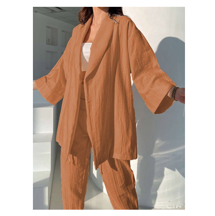 Ensemble 2 pièce décontracté uni avec pantalon taille haute