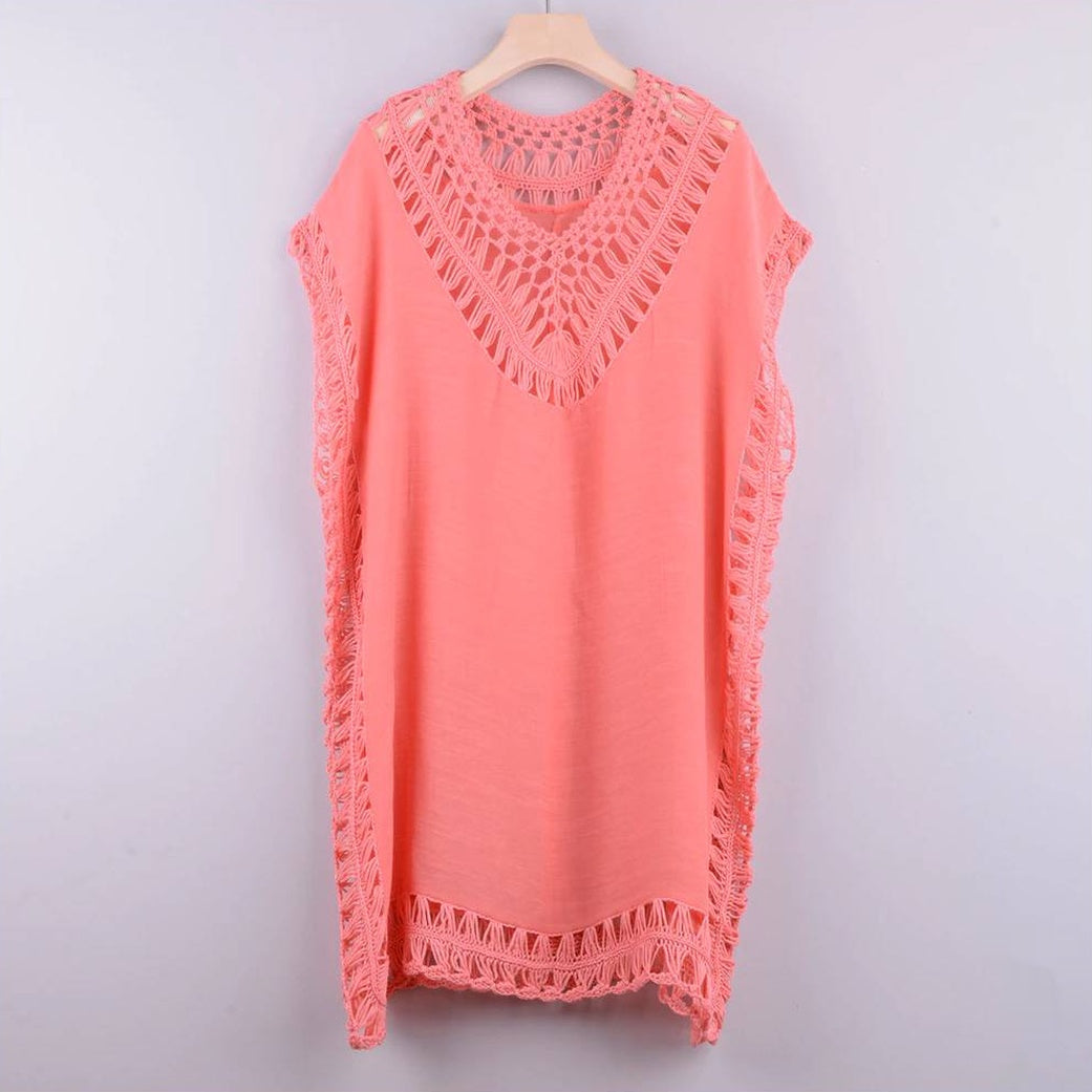 Robe plage rose crochet | Larobedeplage.fr