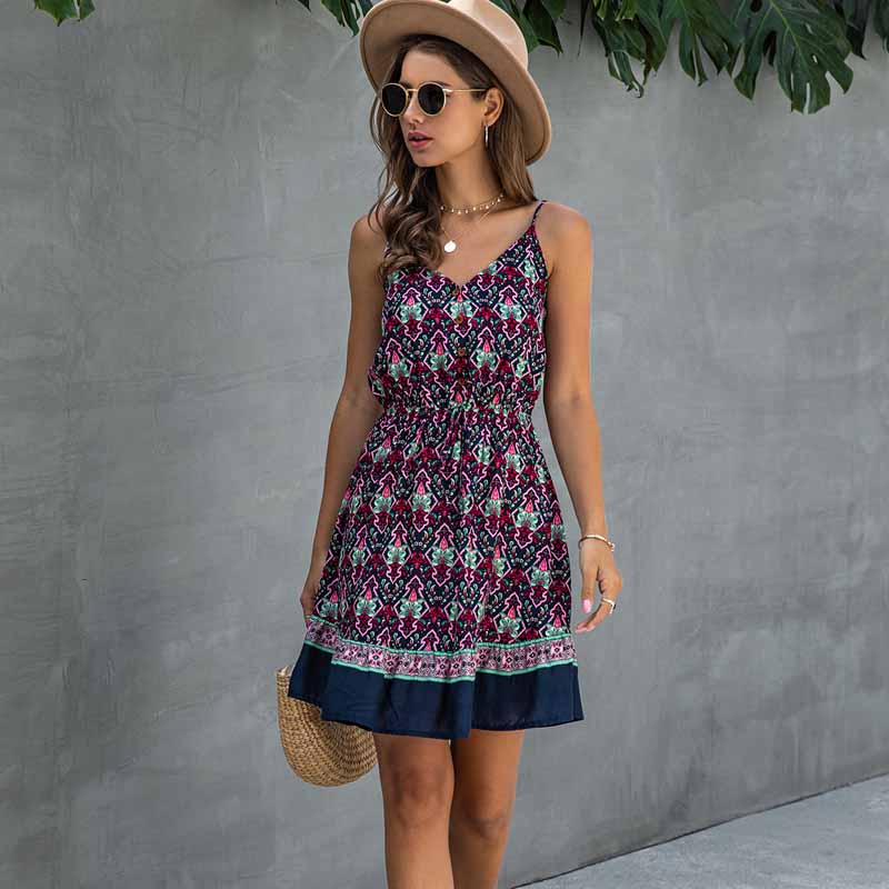 Robe d'été à imprimé floral bleu marine