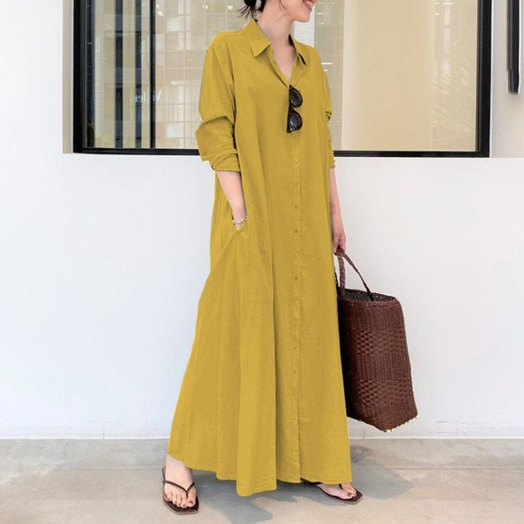 Robe d'été élégante à manches longues fleuri uni