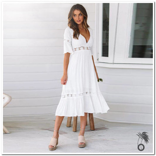Longue robe de plage en dentelle blanche larobedeplage.fr