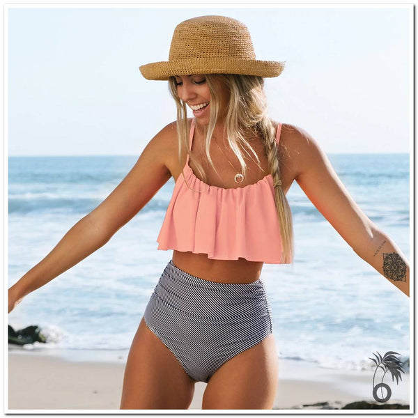 Maillot Deux Piece Taille Haute Bikini Taille Haute à Volant