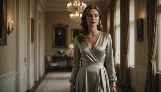 Élégance intemporelle : une robe longue en satin à manches longues raffinées