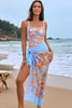 Maillot de bain 1 pièce femme col carré avec paréo imprimé