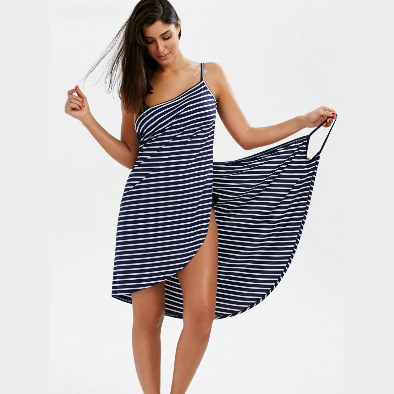 Robe-Paréo-robe-de-plage-Sexy-marine-rayée