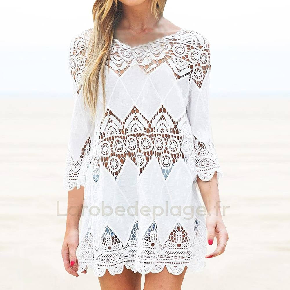 Robe de plage Gladie en dentelle blanche ajourée