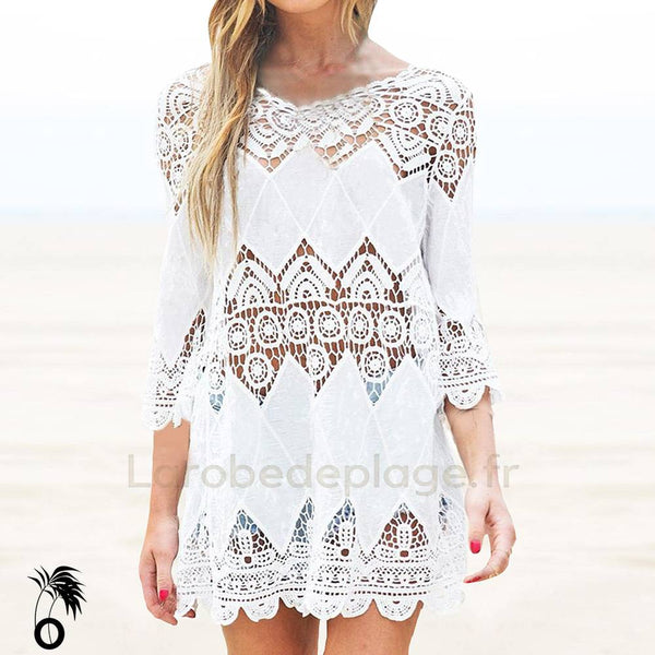 Robe de plage Gladie en dentelle blanche ajourée