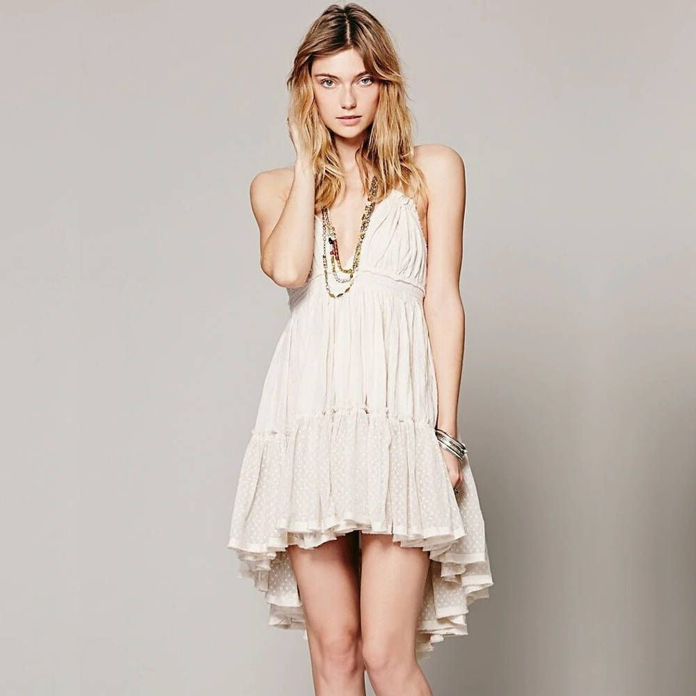 Robe de plage Boho dos nu Blanc cassé Coton larobedeplage.fr