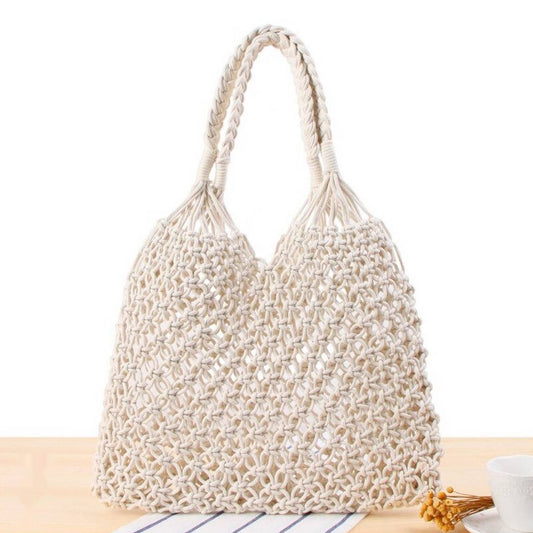 Sac de plage en corde  blanc - Larobedeplage.fr