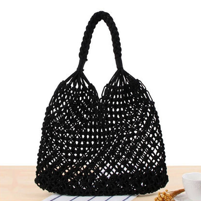 Sac de plage en corde noir - Larobedeplage.fr