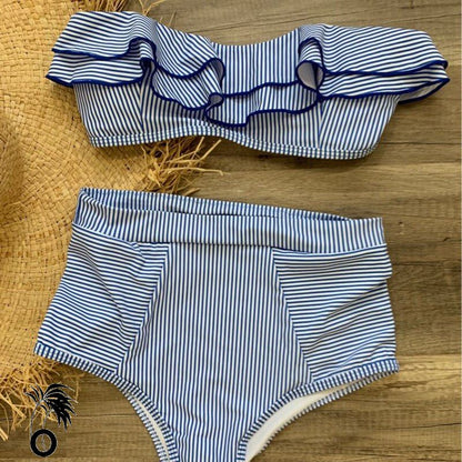 Bikini bandeau taille haute à volants sexy