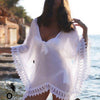 Robe tunique Cover-up blanche brodée poncho de plage cache maillot de bain