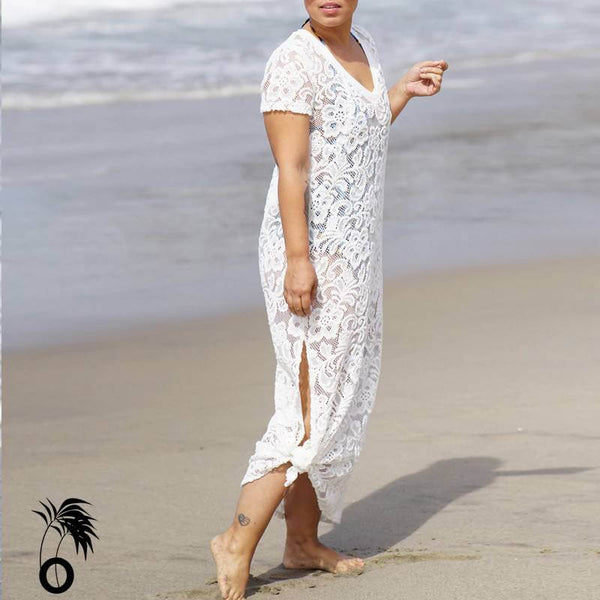 Longue robe de plage en dentelle blanche larobedeplage.fr