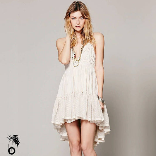 Robe de plage Boho dos nu Blanc cassé Coton larobedeplage.fr