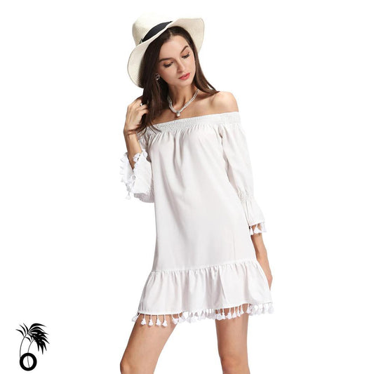 Robe blanche femmes encolure extensible