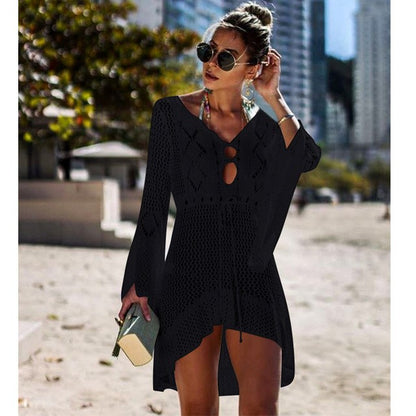 Robe de plage ajourée noire tricotée larobedeplage.fr
