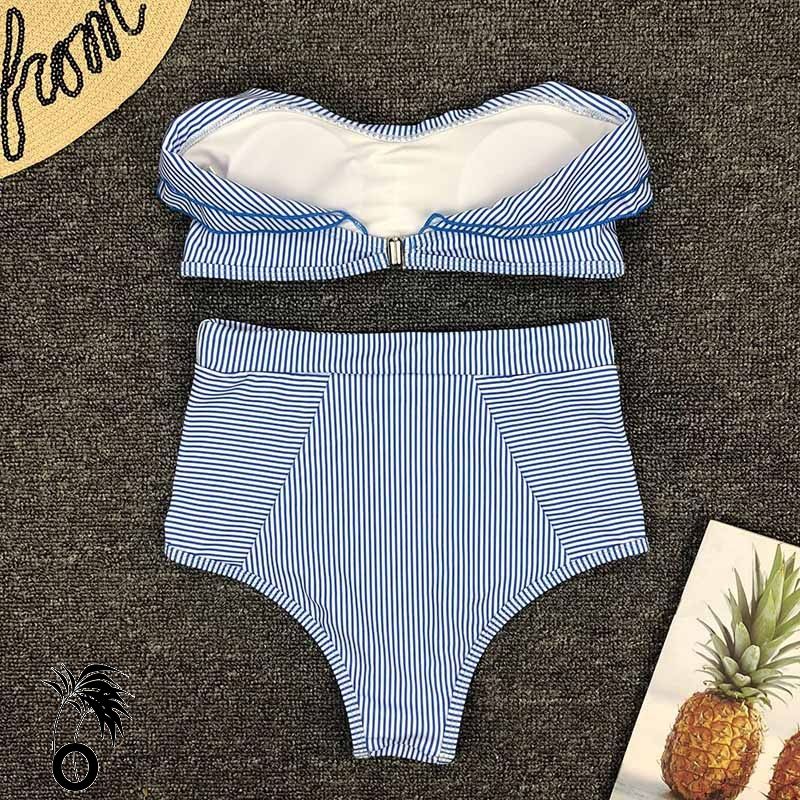 Bikini bandeau taille haute à volants sexy