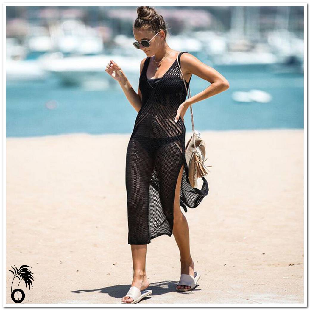 Robe de plage tricotée noir Sexy - Larobedeplage.fr