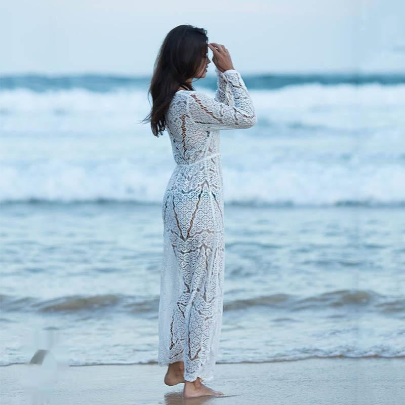 Robe de plage longue sexy en dentelle blanche larobedeplage.fr