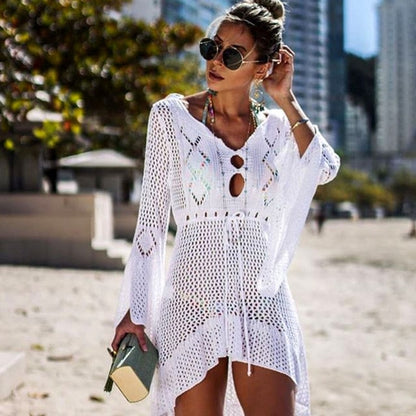 Robe de plage tricotée blanche larobedeplage.fr