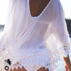 Robe de plage Cover-up blanche brodée poncho de plage cache maillot de bain