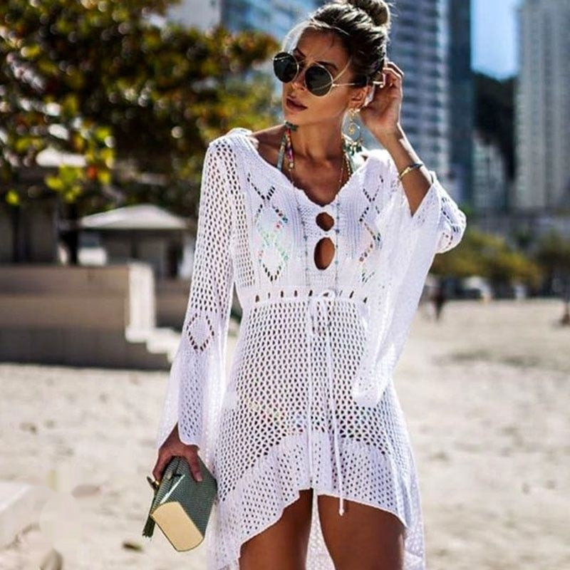 Robe de plage tricotée blanche larobedeplage.fr