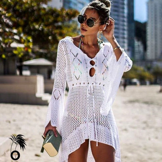Robe de plage tricotée blanche larobedeplage.fr
