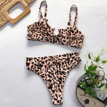 Bikini taille haute imprimé léopard et serpent