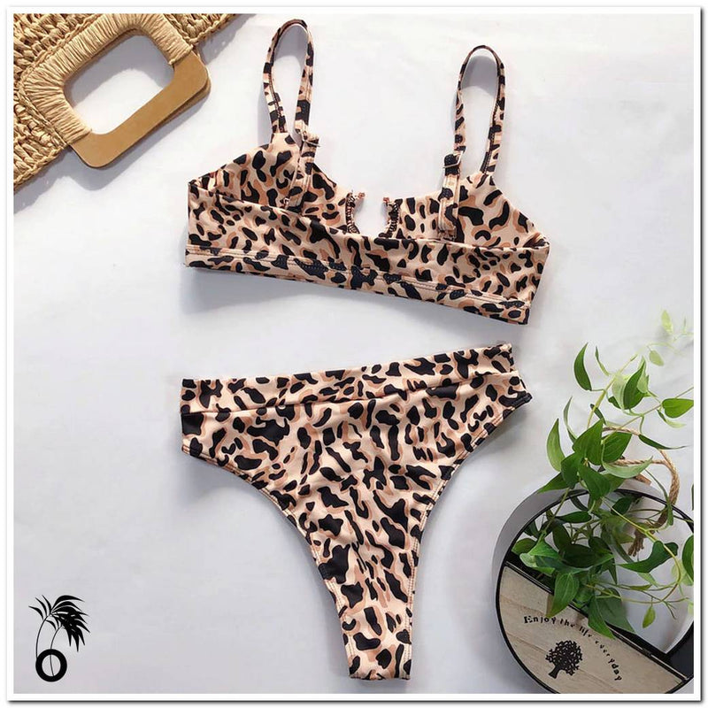 Bikini taille haute imprimé léopard et serpent
