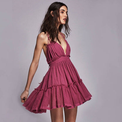 Robe de plage Boho dos nu Fuschia Coton larobedeplage.fr