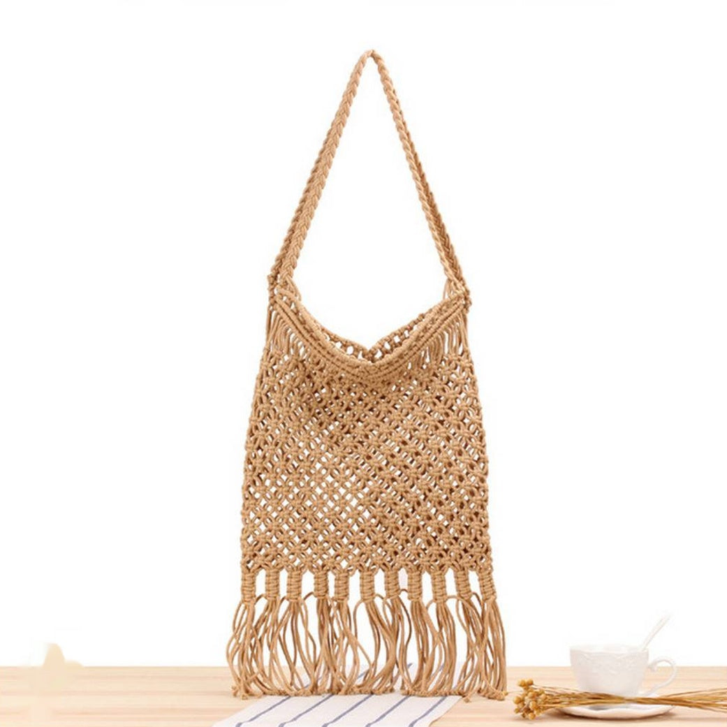 Sac de plage en corde à franges - Larobedeplage.fr