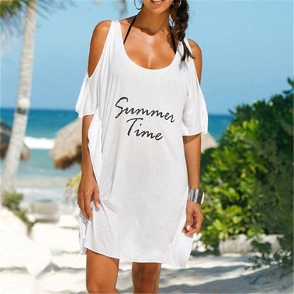 Robe de plage T Shirt Summer time blanche larobedeplage.fr