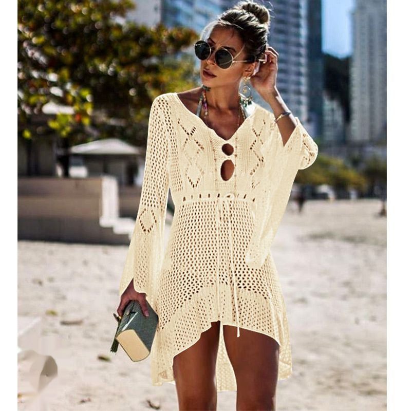 Robe de plage tricotée beige larobedeplage.fr
