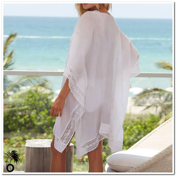 Robe de plage blanche brodée poncho larobedeplage.fr