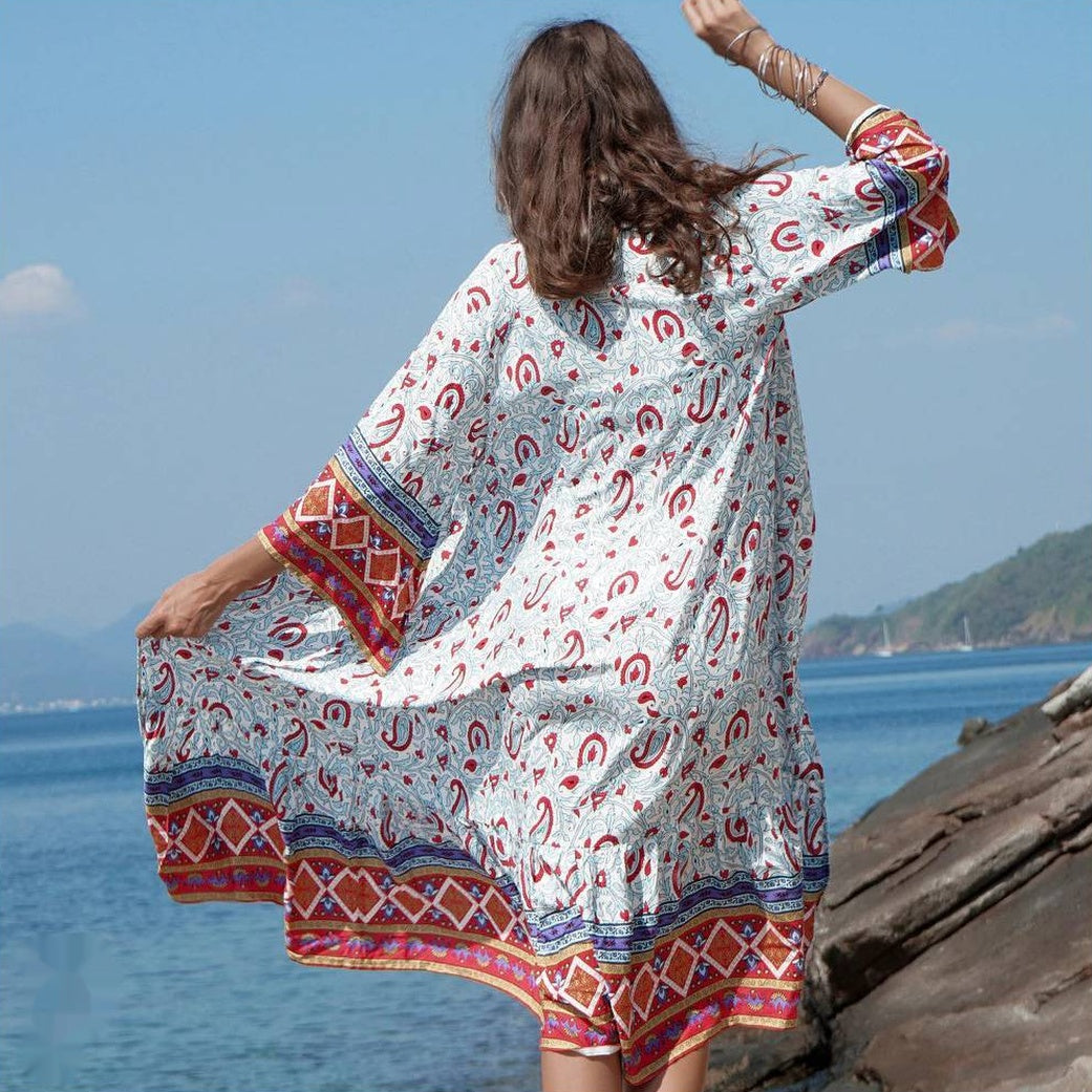 Robe de plage coton à motif aztèque