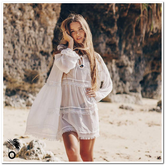 Robe de bain dentelle Noémie Larobedeplage.fr