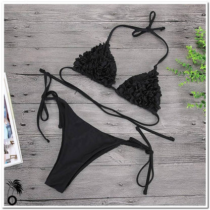 Bikini Brésilien - Larobedeplage.fr - Noir - 3D - Fleur