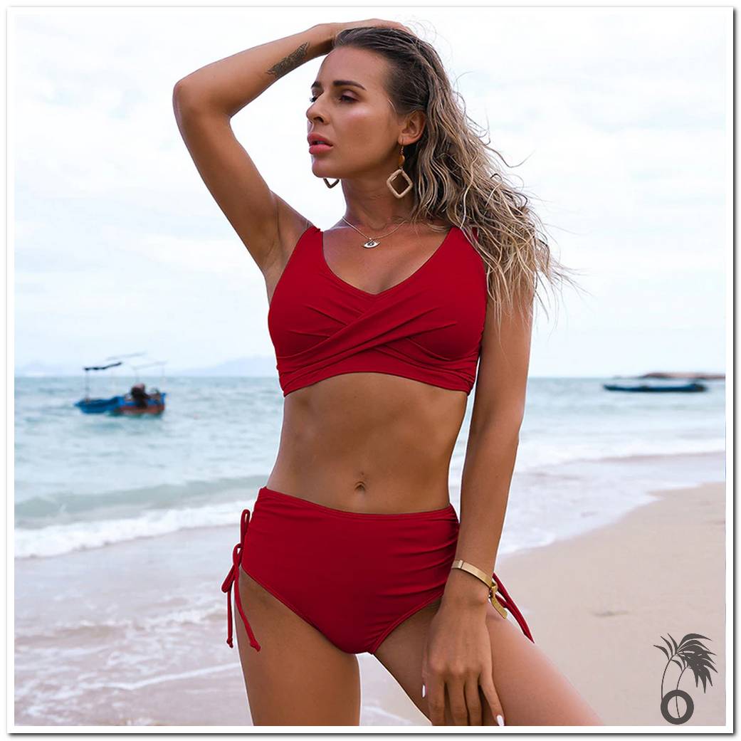 Bikini taille haute rouge