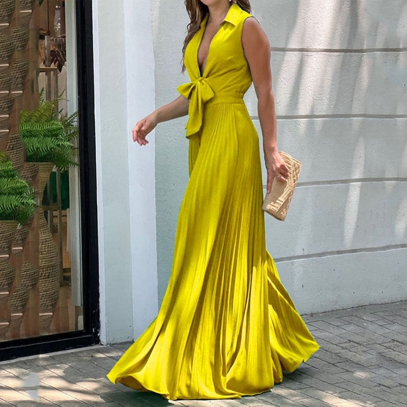 Combinaison élégante ample sans manche Jaune