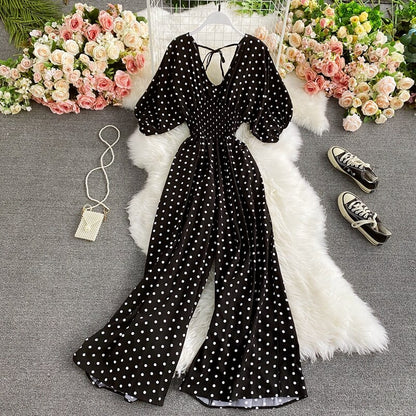 Combinaison longue taille haute à pois