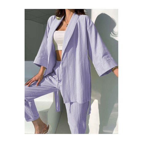 Ensemble 2 pièce décontracté uni avec pantalon taille haute