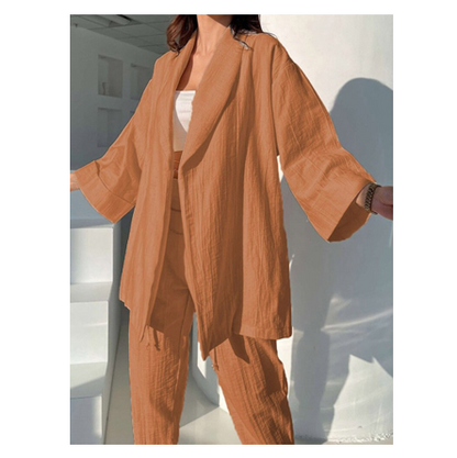 Ensemble 2 pièce décontracté uni avec pantalon taille haute