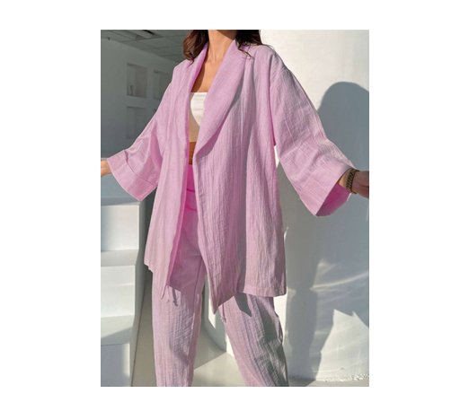 Ensemble 2 pièce décontracté uni avec pantalon taille haute
