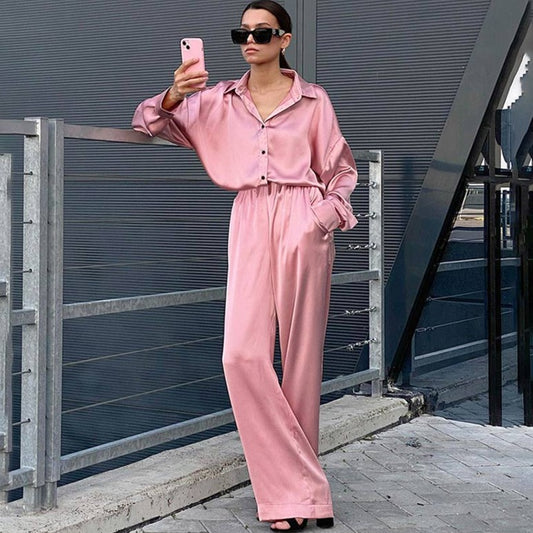 Ensemble 2 pièces décontracté en satin