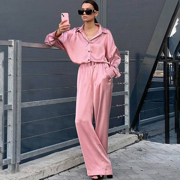 Ensemble 2 pièces décontracté en satin